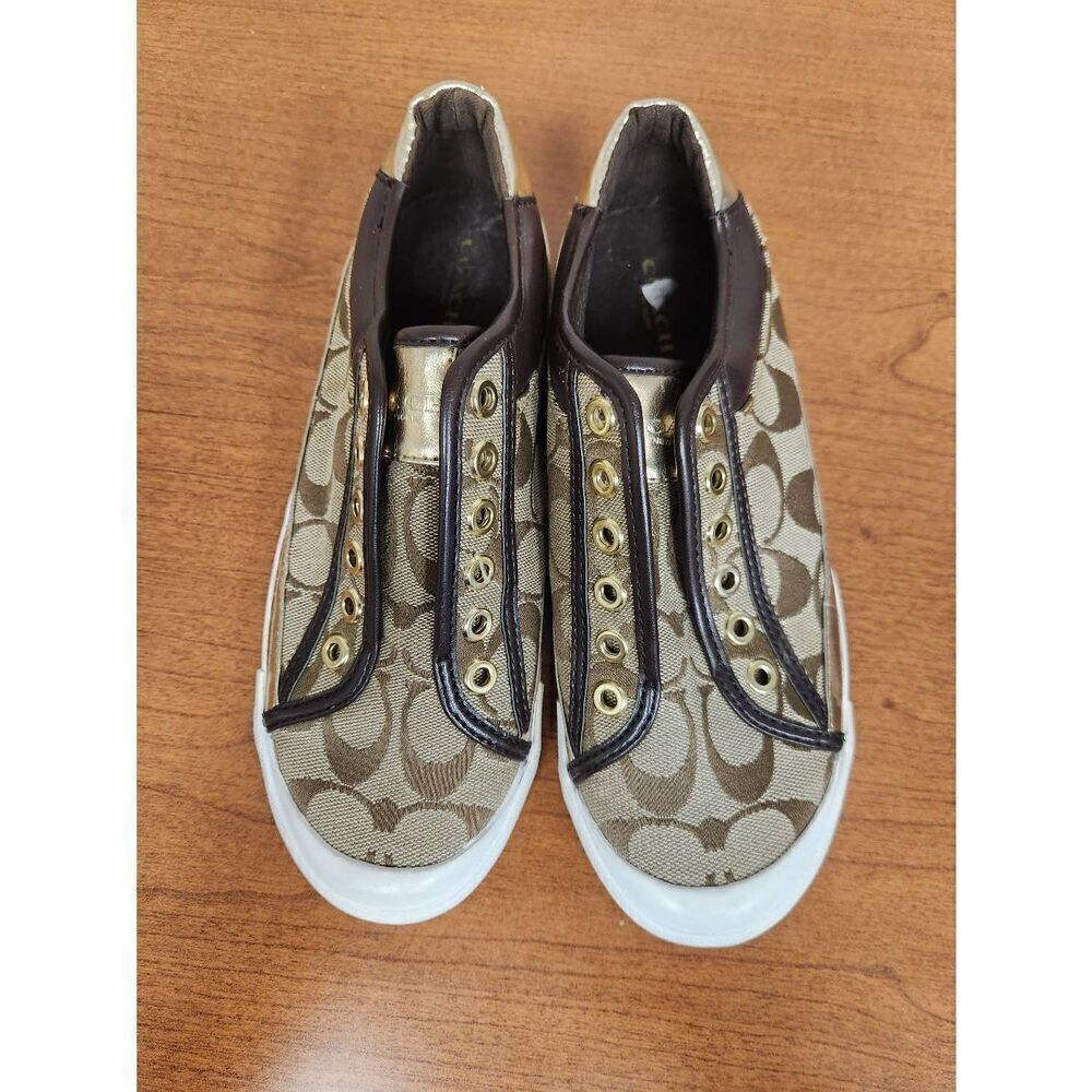 Coach Leather-Trim Slip-On Sneakers 6B. Like new